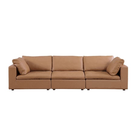 Homeroots 122" Chestnut Top Grain Leather Reclining Solid Wood Sofa 720407