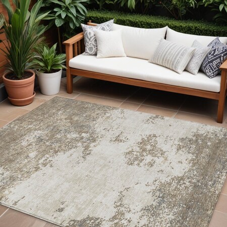 Homeroots 10' X 14' Taupe And Beige Abstract Washable Indoor Outdoor Area Rug 599531