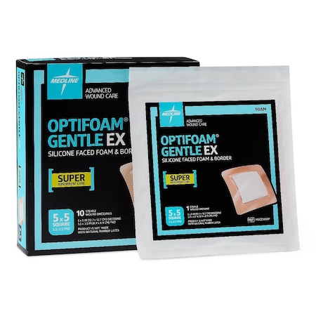 Medline Optifoam Gentle EX Bordered Foam Dressing in Educational Packaging, 5in x 5in, 10PK MSCEX55EPZ