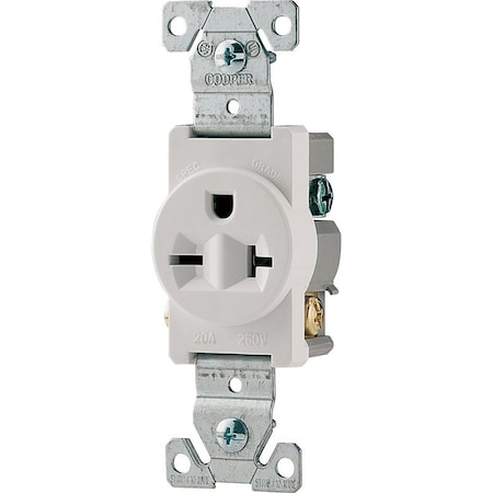 Eaton Wiring Devices Straight Blade Receptacle, 6-20R, 20 A, 250V AC, 2 Pole, 3 Wire, Flush Mount, Grounded 1876W-BOX