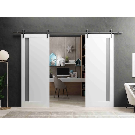 Sartodoors Slab Barn Door Panel 18 x 84in, Planum 0660 Painted White W/ Frosted Glass, Pocket Closet Sliding PLANUM0660S-BEM-1884