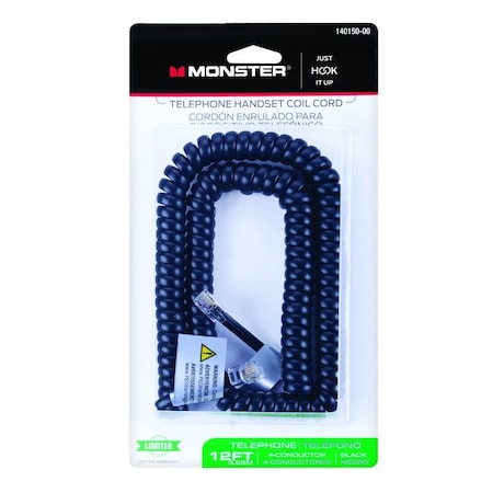 Monster Cable Just Hook It Up 12 ft. L Black Telephone Handset Coil Cord 140150-00