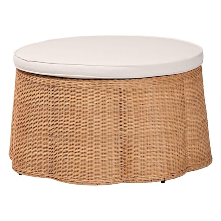 Bali & Pari Palm Scallop Natural Rattan Ottoman, 32" Round 259-14090-ZORO