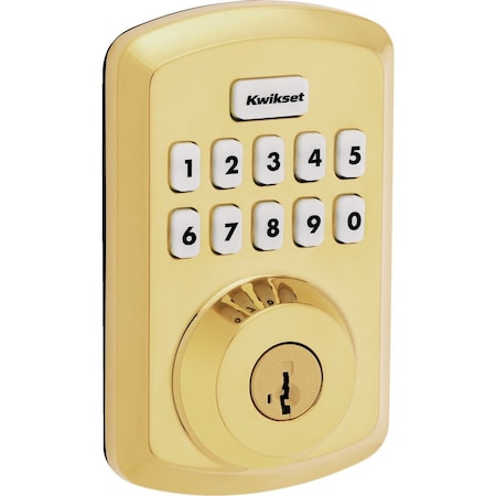 Kwikset Powerbolt 250 10-Button Keypad Lifetime Electronic Deadbolt Door Lock Polished Brass 992500-001