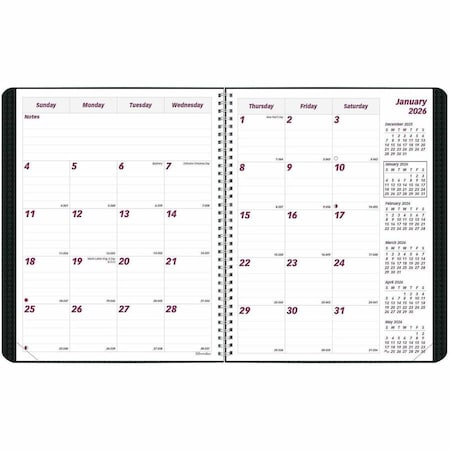 Rediform Duraflex Dated Monthly Planner 9-5/16in x 7-13/16in x 5/16in Black CB1200VBLK