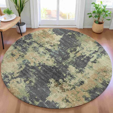 Homeroots 8' Gray And Beige Round Abstract Washable Indoor Outdoor Area Rug 630689