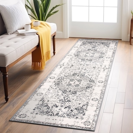 World Rug Gallery Traditional Medallion Runner Rug 2 ft 7 in x 6 ft Gray MON830GRAY27X6