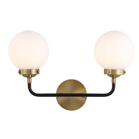 Jonathan Y Caleb 18" 2-Light Contemporary Transitional Iron/Glass LED Vanity Light, Brass Gold/Black/White JYL9057B