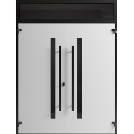 Vdomdoors Front Exterior Prehung Aluminum Double Doors Ronex0144 Grey Top Transom Mirrored Clear Glass Entry RONEX0144DEXD-GRE-W72xH96+14-LH-I