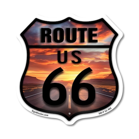 Signmission Route Us 66 Sunset, 12 Inch X 12 Inch, Plastic Sign SHI-P-12-482