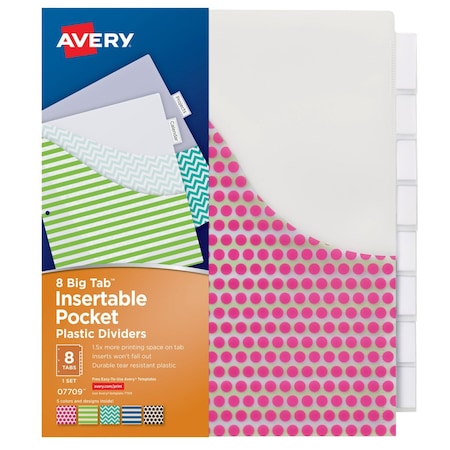 Avery Big Tab Pocket Insertable Plastic Dividers, 8-Tab Set 07709