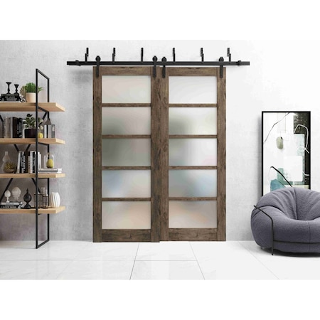 Sartodoors Sliding Closet Frosted Glass Barn Bypass Doors Oak 56x80 (2* 28x80) Solid Core Modern Interior QUADRO4002BBB-AKA-56