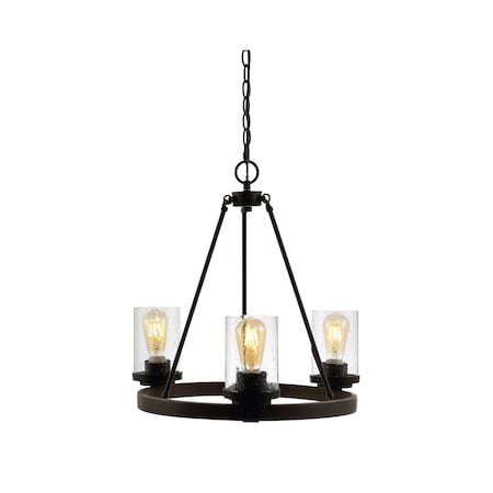 Jonathan Y Coronet 20" 3-Light Iron/Seeded Glass Rustic Farmhouse LED Chandelier, Oil Rubbed Bronze JYL7511A