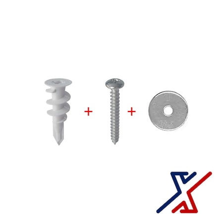 X1 Tools 1 3/8" Long Nylon / Plastic Drywall Anchor w/ 1 1/2" Screw & Washer, 8 Sets, 8PK X1E-CON-ANC-DRY-2220x8