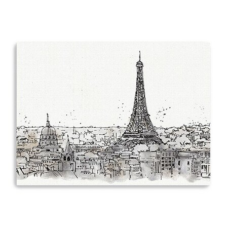 Homeroots Monochrome Paris Rooftops Sketch Unframed Print Wall Art 399072