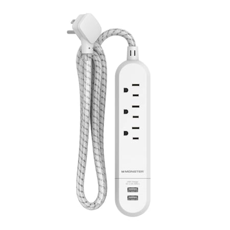 Monster 4 ft. L 3 outlets Power Strip with USB Ports White 1711