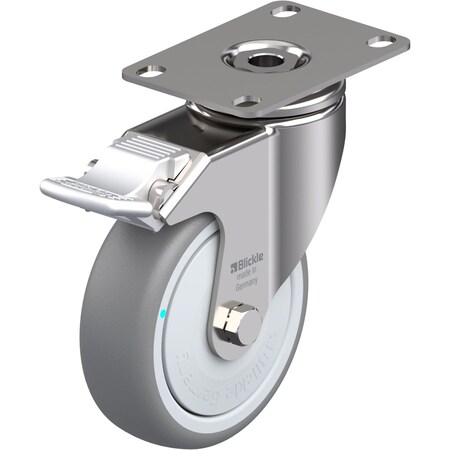 Blickle Swivel Plate Caster, TPR, 4", Brake LKPXA-TPA 101KFD-12-FI