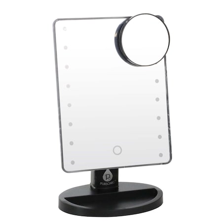 Pursonic LED Dimmable Touch Vanity Makeup Mirror With Detachable 5X Mirror in Black TM16BK