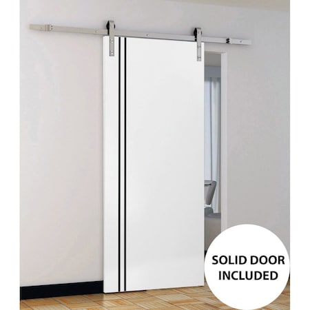 Sartodoors Sturdy Barn Door with Hardware, Planum 0016 White Silk and Aluminum Strips, 6.6FT Rail Hangers Heav PLANUM0016BD-S-WS-2496