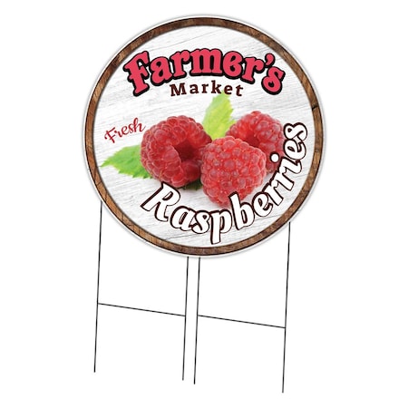 Signmission Corrugated Plastic Sign W/ Stakes 36in Circular-Farmers Market Raspberries, C-36-CIR-WS-Raspberries C-36-CIR-WS-Raspberries