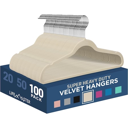 Lifemaster Velvet Non-Slip Hangers, Heavy Duty, Space-Saving, Stylish Closet Organizer, 100PK LMVELIVO100
