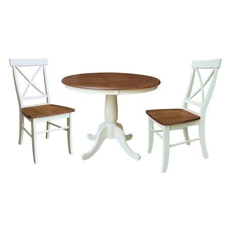 Whitewood Industries Rectangular Fixed Top Table W/ 2 Chairs, 36 in W, 29.1 in L, 36 in H, Parawood, Hickory/Shell, 3 K79-36RT-C613-2