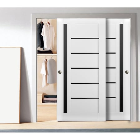 Sartodoors Sliding Closet Bypass Doors White 60x84 (2* 30x84) Solid Core Modern Interior QUADRO4588DBD-WS-6084