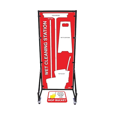 5S Supplies Housekeeping Shadow Board Broom Station V18, Red / White, Kit HSB-V18-RED/WHITE-KIT