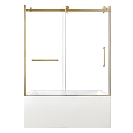 Kingston Brass 60" Acrylic Alcove Left-Hand Drain Tub with Right Sliding Tub Door, White/Brushed Brass KVTAP6032L227