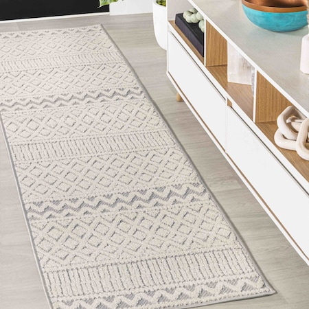 Jonathan Y Ormond High-Low Modern Trellis Geometric Cream/Gray 2 ft. x 8 ft. Indoor/Outdoor Runner Rug SBH109A-28