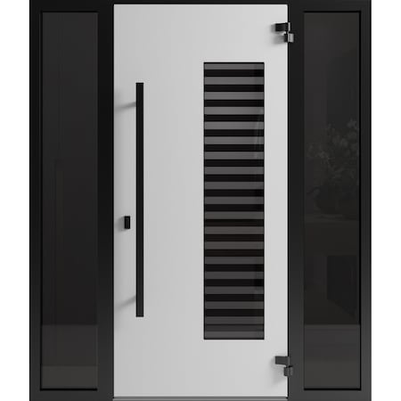 Vdomdoors Front Exterior Aluminum Door Ronex0633 Grey Prehung Entry Steel Metal Modern Painted W14+36+14xH80 RONEX0633EXD-GRE-W14+36+14xH80-LH-I