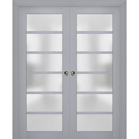 Sartodoors Sliding French Double Pocket Doors with Frosted Glass Grey 56x84 (2* 28x84) Solid Core VEREGIO7602DP-GRE-5684