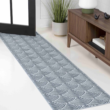 Jonathan Y Porter Geometric Art Deco Fan Pattern High-Low Navy/Cream 2 ft. x 8 ft. Runner Rug CAR100A-28