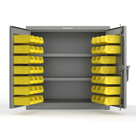 Strong Hold 14 GA Bin Cabinet with 2 Shelves - 36 In W. x 36 In. H x 24 In. D - 40 Yellow Bins 33-BS-242-40Y-L