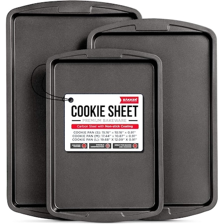 Bakken-Swiss 3-Piece Cookie Sheet Set, Non-Stick, Stackable, Gray Ceramic Coating, Dishwasher Safe BKWAV3PGY
