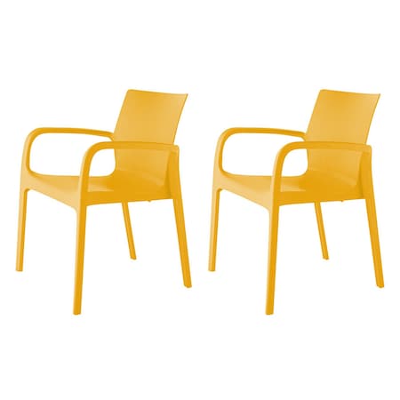 Homeroots Set of Two Gold Heavy Duty Plastic Outdoor Stacking Dining Chairs, 2PK 565205