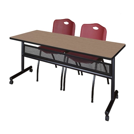 Regency Kobe Flip-Top Privacy Nesting Table W/ 2 M Stack Chairs, 72 in W, 24 in L, Noble Oak MKFTM7224NO47BY