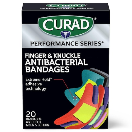 Medline CURAD Antibacterial Bandages, Perforated Inner, 6 Colors, Fingers/Knuckles, 20/Box, 24PK CURIM5021V1