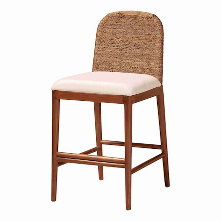 Bali & Pari Nadim Modern Bohemian Seagrass and Acacia Wood Counter Stool 242-13488-ZORO