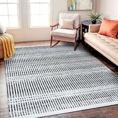 World Rug Gallery Contemporary Minimalistic Stripe LInes Area Rug 5 ft x 7 ft Cream WR30CREAM5X7