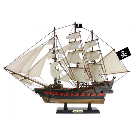 Handcrafted Model Ships 20 in. Wooden Captain Hooks Jolly Roger White Sails Pirate Ship Model from Peter Pan Jolly-Roger-White-Sails-20