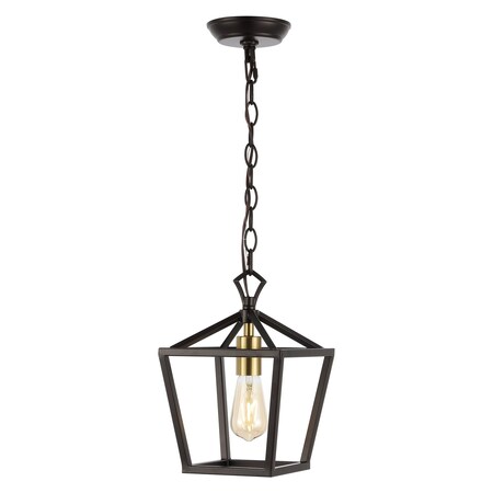 Jonathan Y Pagoda 8" 1-Light Classic Traditional Metal Cage Lantern LED Pendant, Oil Rubbed Bronze/Brass Gold JYL7618C