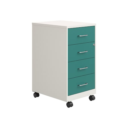 Space Solutions 14.25 in W 4 Drawer Mobile Organizer, Pearl White / Teal 25948