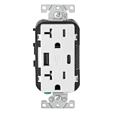 Leviton USBReceptacle, 20A, 1/2hp, Wht, Thrmplstc T5833-W