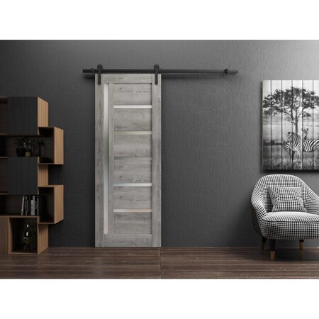 Sartodoors Sturdy Barn Door Grey 24x96 Solid Core Modern Interior QUADRO4088BD-B-NEB-2496