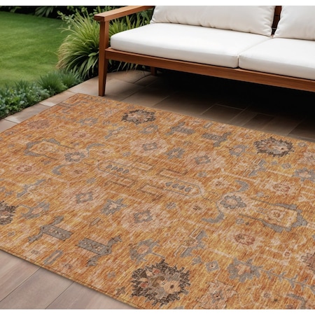 Homeroots 9' X 12' Terra Cotta Beige And Gray Oriental Washable Indoor Outdoor Area Rug 582144