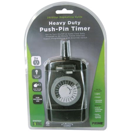 Prime Wire & Cable 2-Outlet Pigtail with 24 Hour Electro Mechanical Timer - Black PR44495