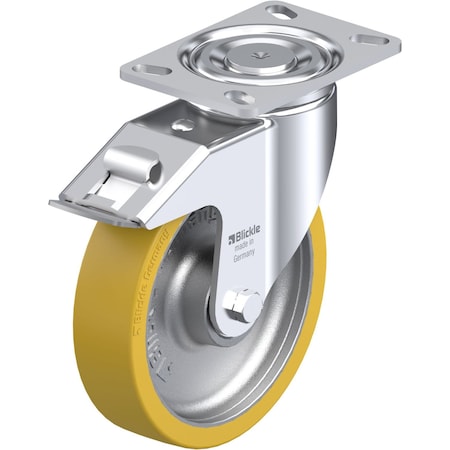 Blickle Swivel Plate Caster, PU, 8", Brake LH-GTH 200K-16-FI