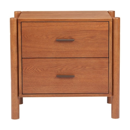 Homeroots 22" Brown Solid Wood Pedestal End Table With Two Drawers 668519