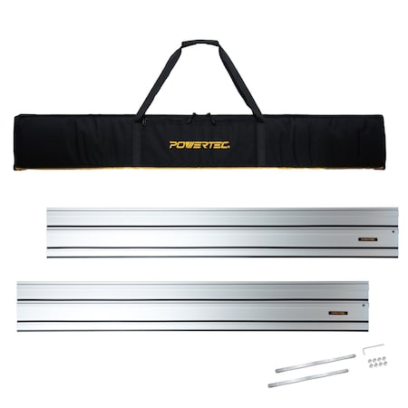 Powertec 110in Track Saw Guide Rail Joining Set for Ridgid & 2 Guide Rail Connector & Carrying Bag 72133